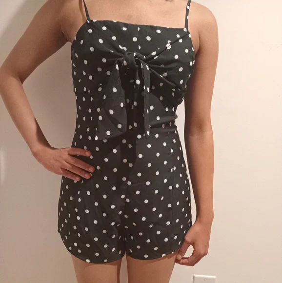 Honey Belle Black and White Polka Dot Romper - Picture 2 of 6